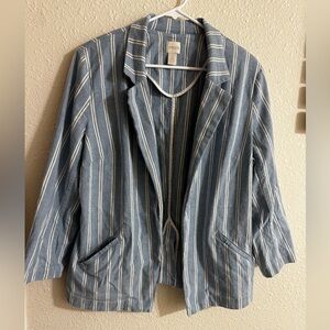 Chico's Blue & White Striped Casual Blazer